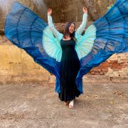 Sky Blue To Dark Blue Shaded Flared Georgette Shrug