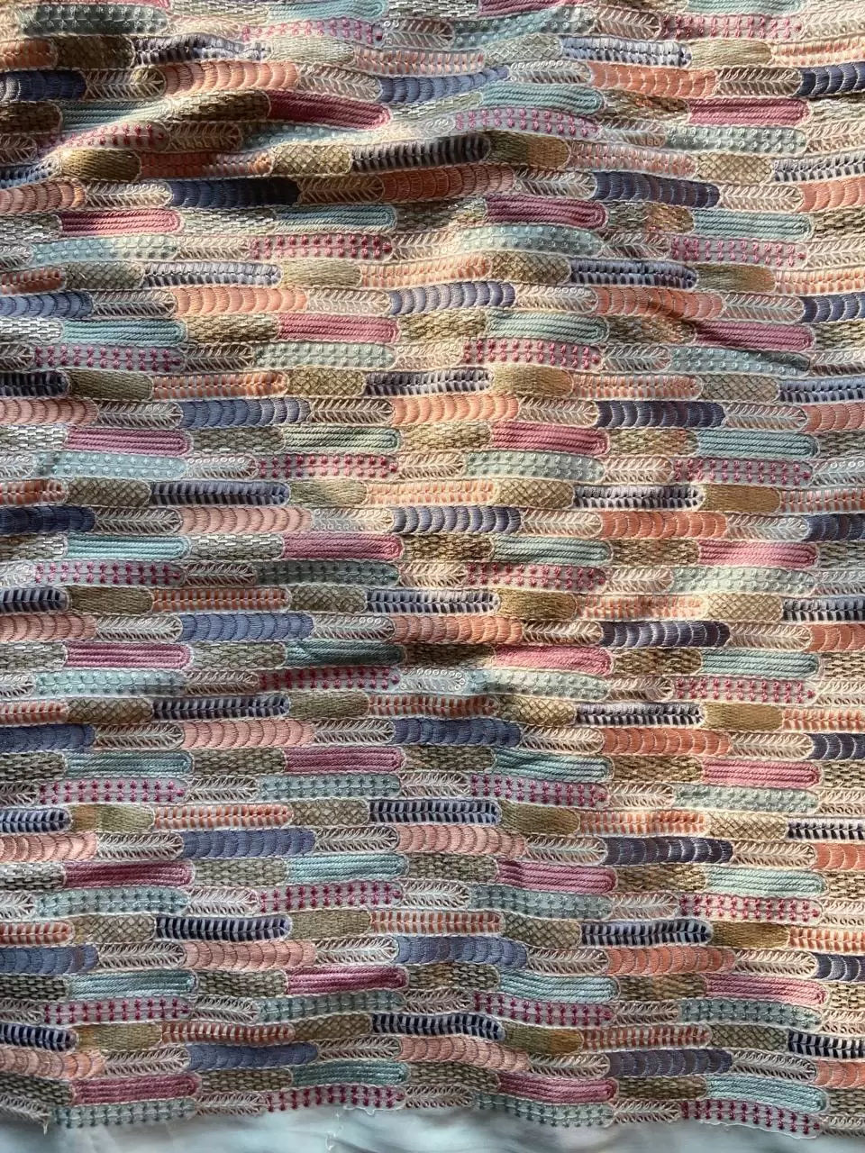 All Over Multicoloured Thread Embroidery In Abstract Pattern On Sea Green Georgette Fabric