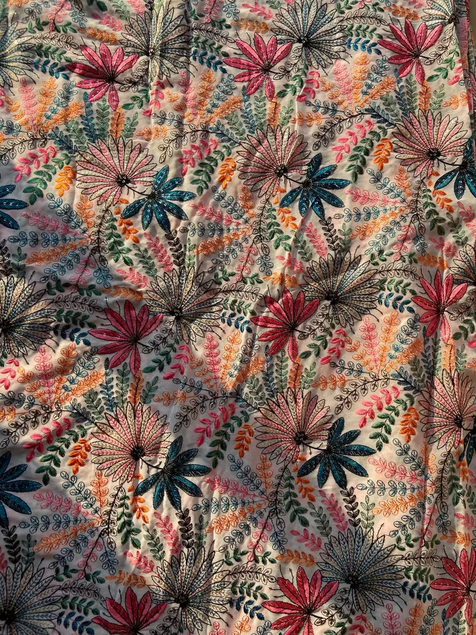 Exclusive All Over Multicoloured Thread Embroidery In Floral Pattern On Baby Pink Georgette Fabric