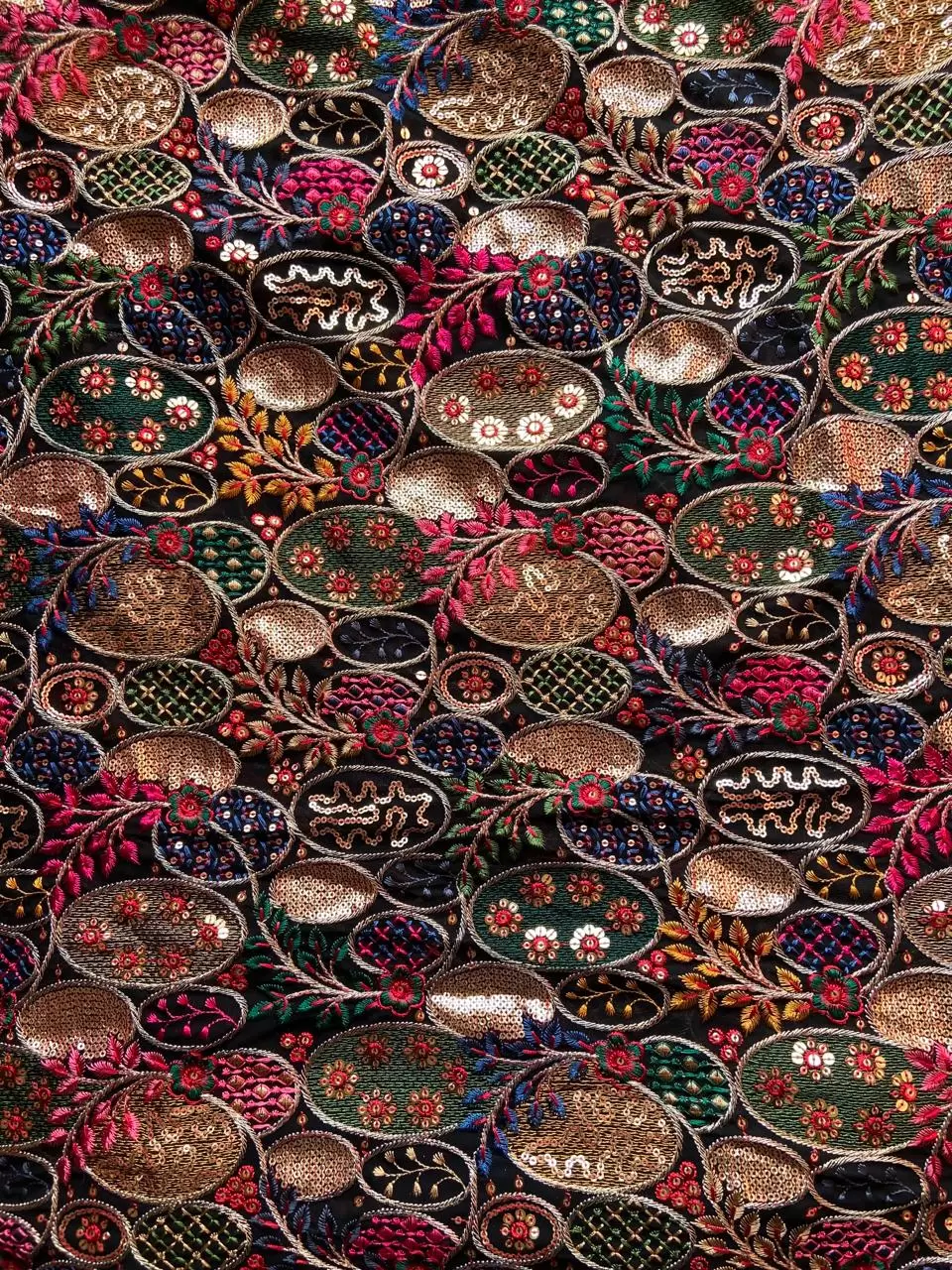 Exclusive Heavy Sequin, Zari & Multicoloured Thread Embroidery On Black Georgette Fabric