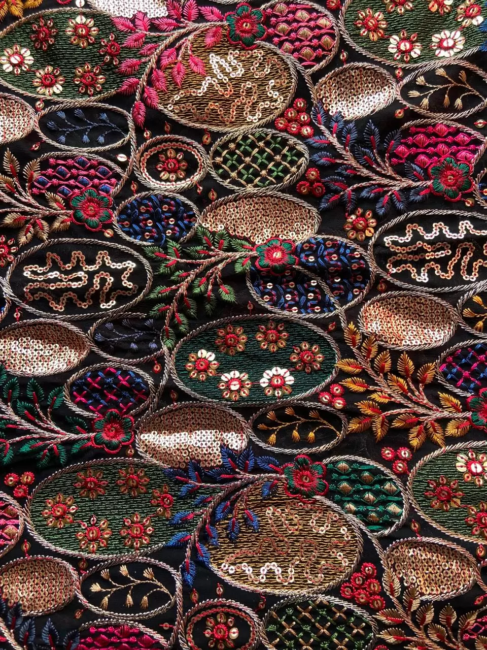 Exclusive Heavy Sequin, Zari & Multicoloured Thread Embroidery On Black Georgette Fabric