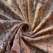 Exclusive All Over Multicoloured Thread Embroidery On Square Pattern On Pastel Peach Georgette Fabric