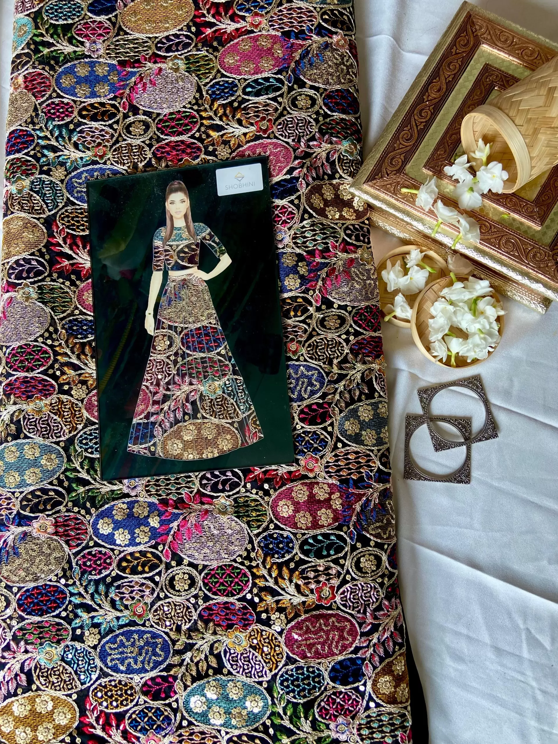 Exclusive Heavy Sequin, Dori & Multicoloured Thread Embroidery On Black Georgette Fabric