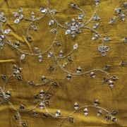 All Over Zari & Sequin Embroidery In Floral Jaal Pattern On Lime Green Cosmos Silk Fabric