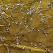 All Over Zari & Sequin Embroidery In Floral Jaal Pattern On Lime Green Cosmos Silk Fabric