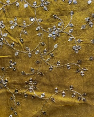 All Over Zari & Sequin Embroidery In Floral Jaal Pattern On Lime Green Cosmos Silk Fabric