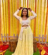 White Thread & Sequin Embroidery On Lemon Yellow Viscose Georgette Dungaree