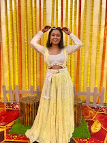 White Thread & Sequin Embroidery On Lemon Yellow Viscose Georgette Dungaree