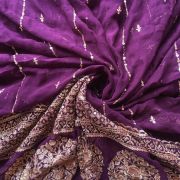 GOLD SEQUIN EMBROIDERY WITH HEAVY BORDER ON WINE GEORGETTE FABRIC