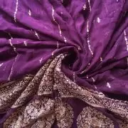 GOLD SEQUIN EMBROIDERY WITH HEAVY BORDER ON WINE GEORGETTE FABRIC