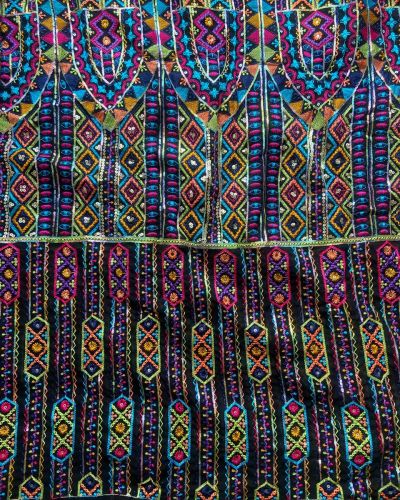 MULTICOLOURED THREAD EMBROIDERY BOHEMIAN PATTERN ON BLACK GEORGETTE FABRIC