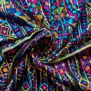 MULTICOLOURED THREAD EMBROIDERY BOHEMIAN PATTERN ON BLACK GEORGETTE FABRIC