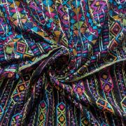 MULTICOLOURED THREAD EMBROIDERY BOHEMIAN PATTERN ON BLACK GEORGETTE FABRIC