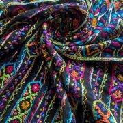 MULTICOLOURED THREAD EMBROIDERY BOHEMIAN PATTERN ON BLACK GEORGETTE FABRIC