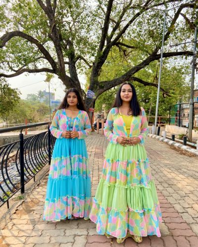 Pastel Coloured Multi Flared Chiffon Shrug – Blue