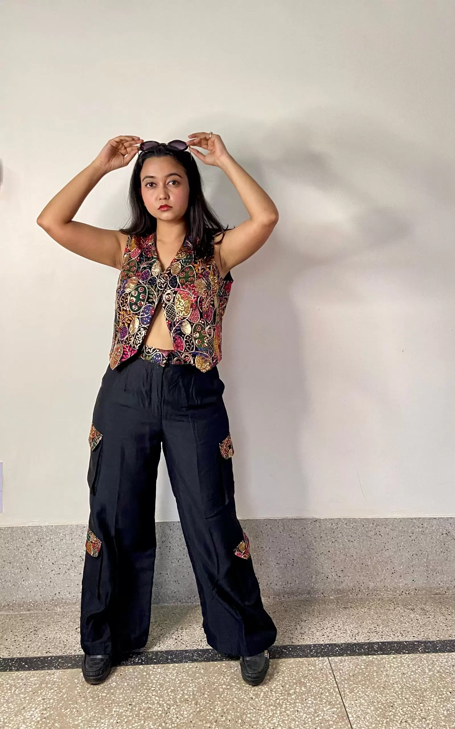 Black Multicolour Vest