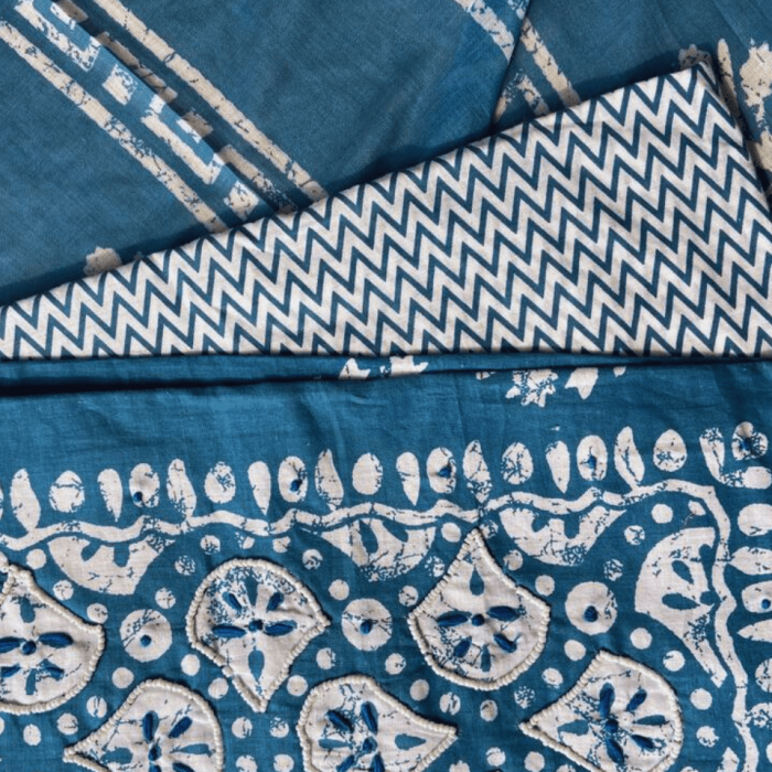 Batik print cotton unstitched suit piece with dupatta