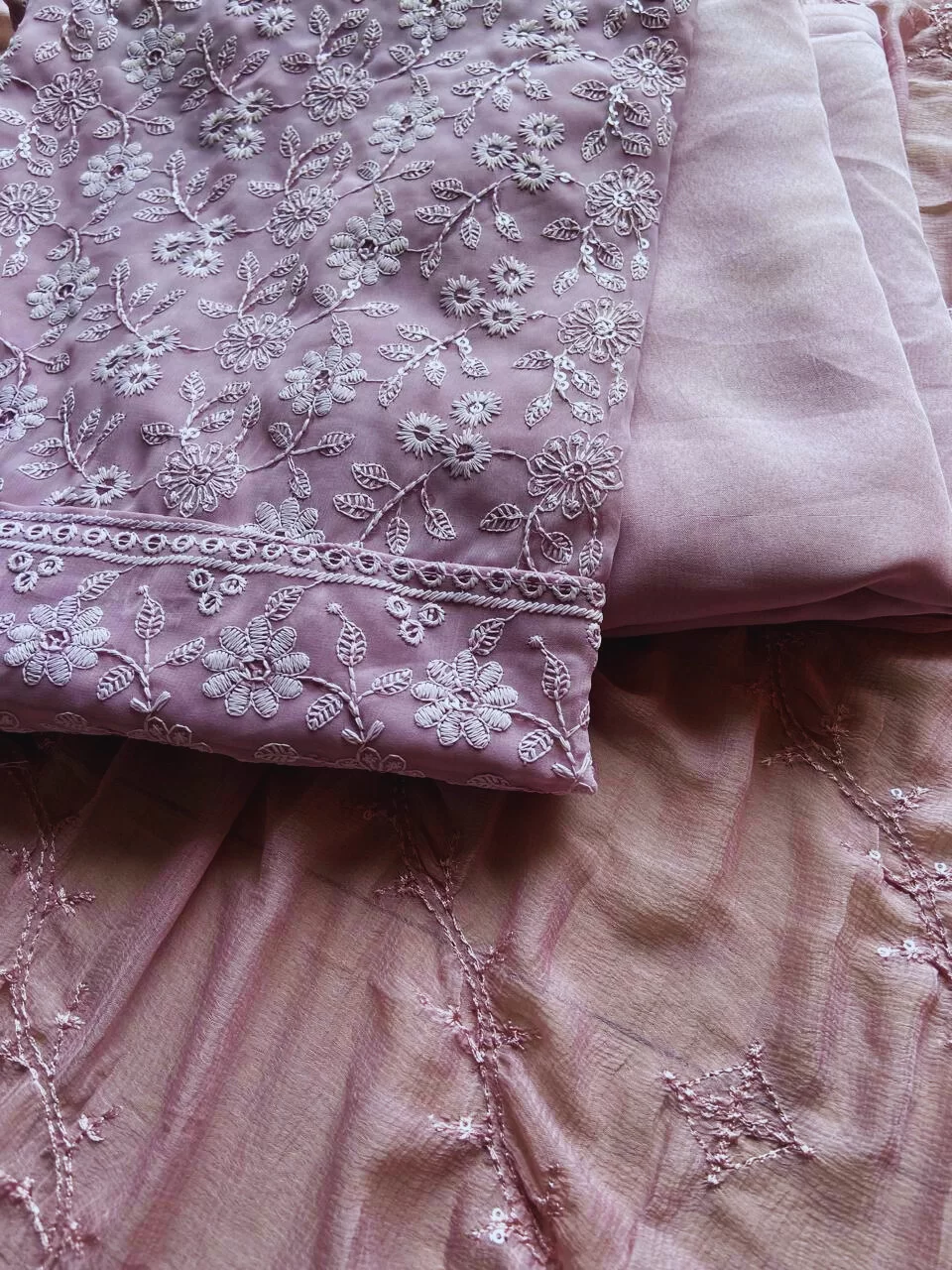 All Over Thread Work Unstitched Suit Piece with Dupatta