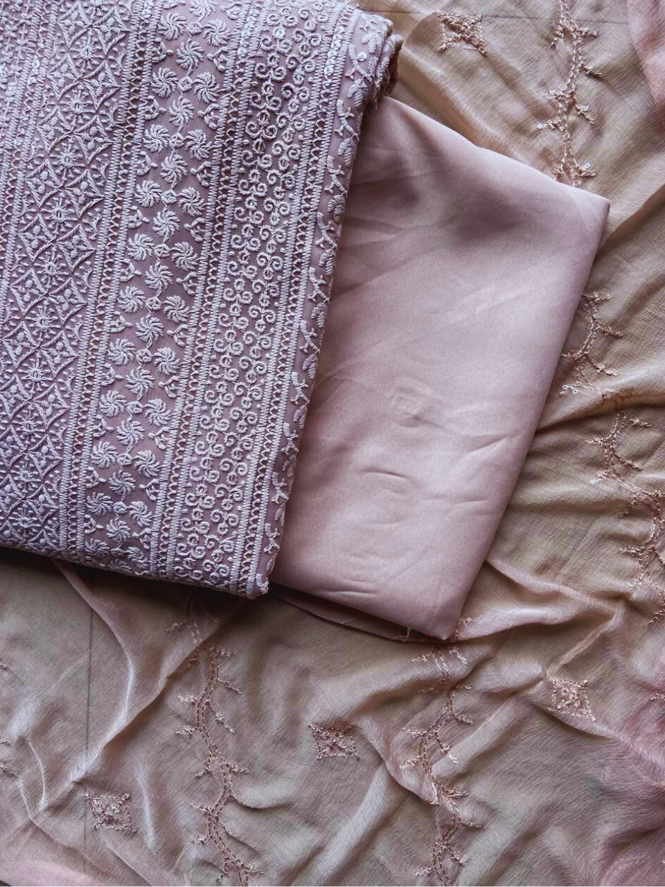 All Over Thread Work Unstitched Suit Piece with Dupatta