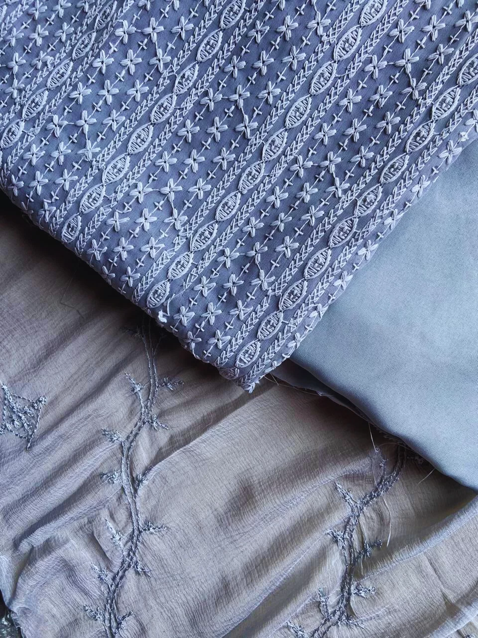 All Over Thread Work Unstitched Suit Piece with Dupatta