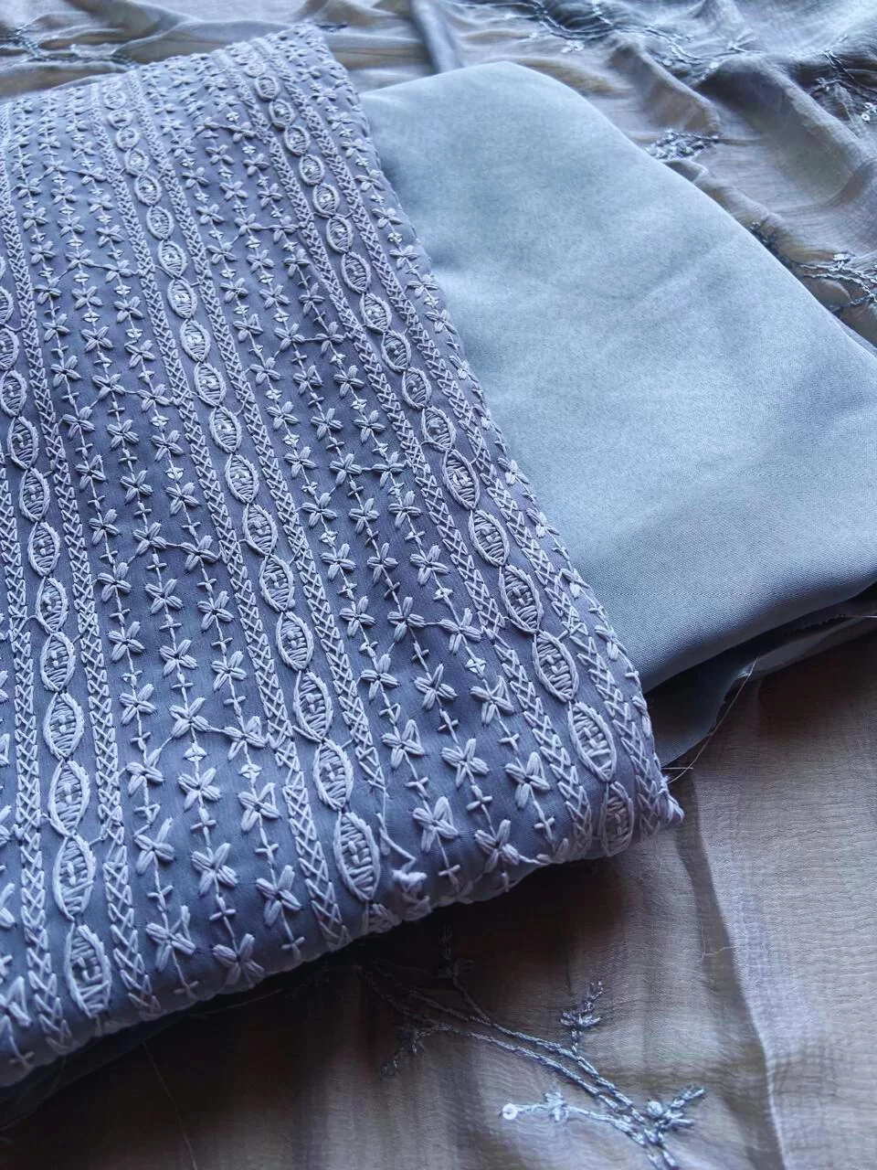 All Over Thread Work Unstitched Suit Piece with Dupatta