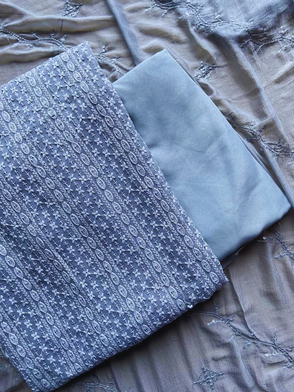 All Over Thread Work Unstitched Suit Piece with Dupatta