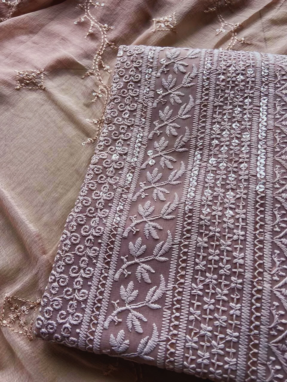 All Over Thread Work Unstitched Suit Piece with Dupatta