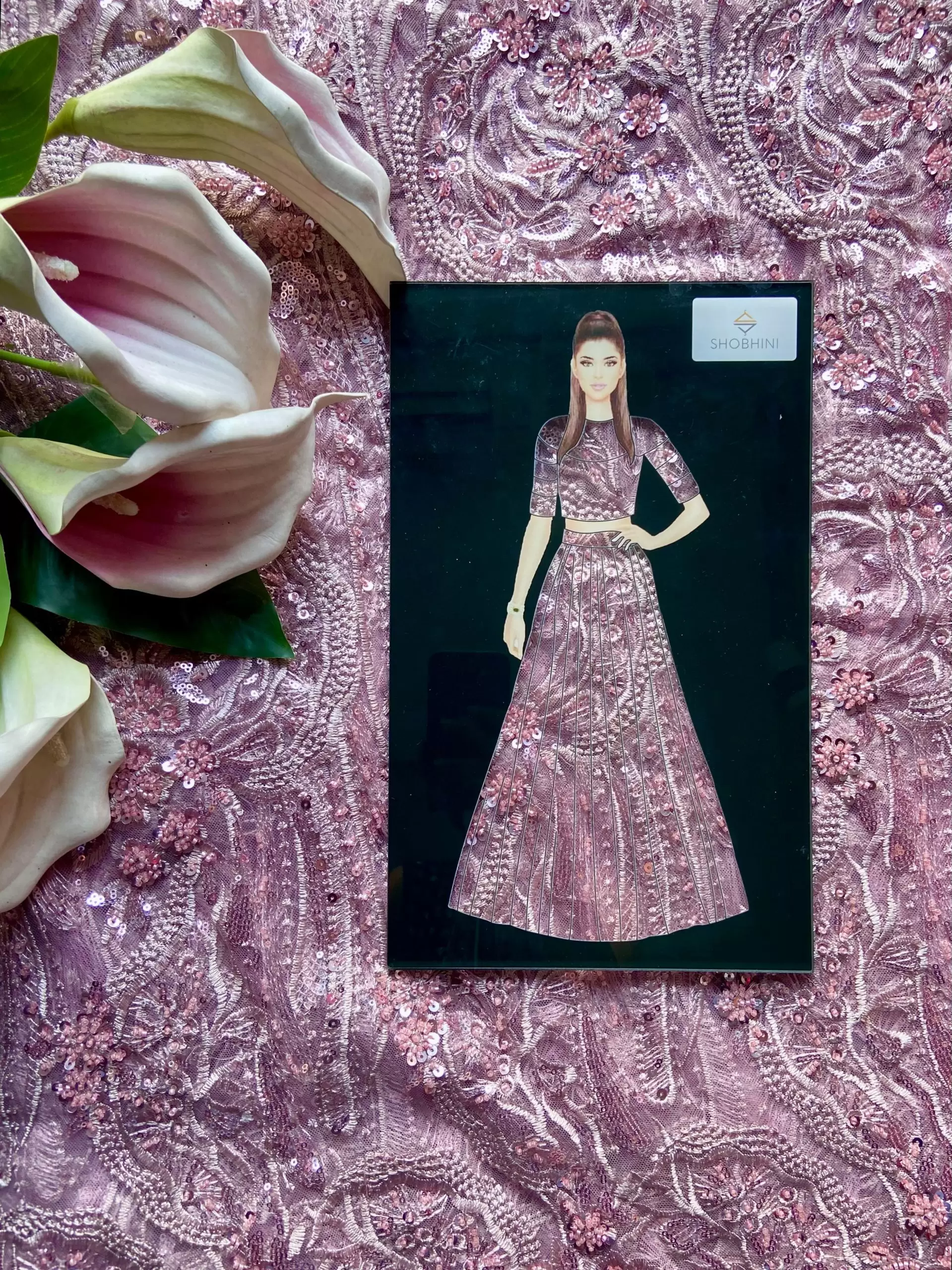 Big Width Imported Hand Embroidered Mauve Pink Net Fabric