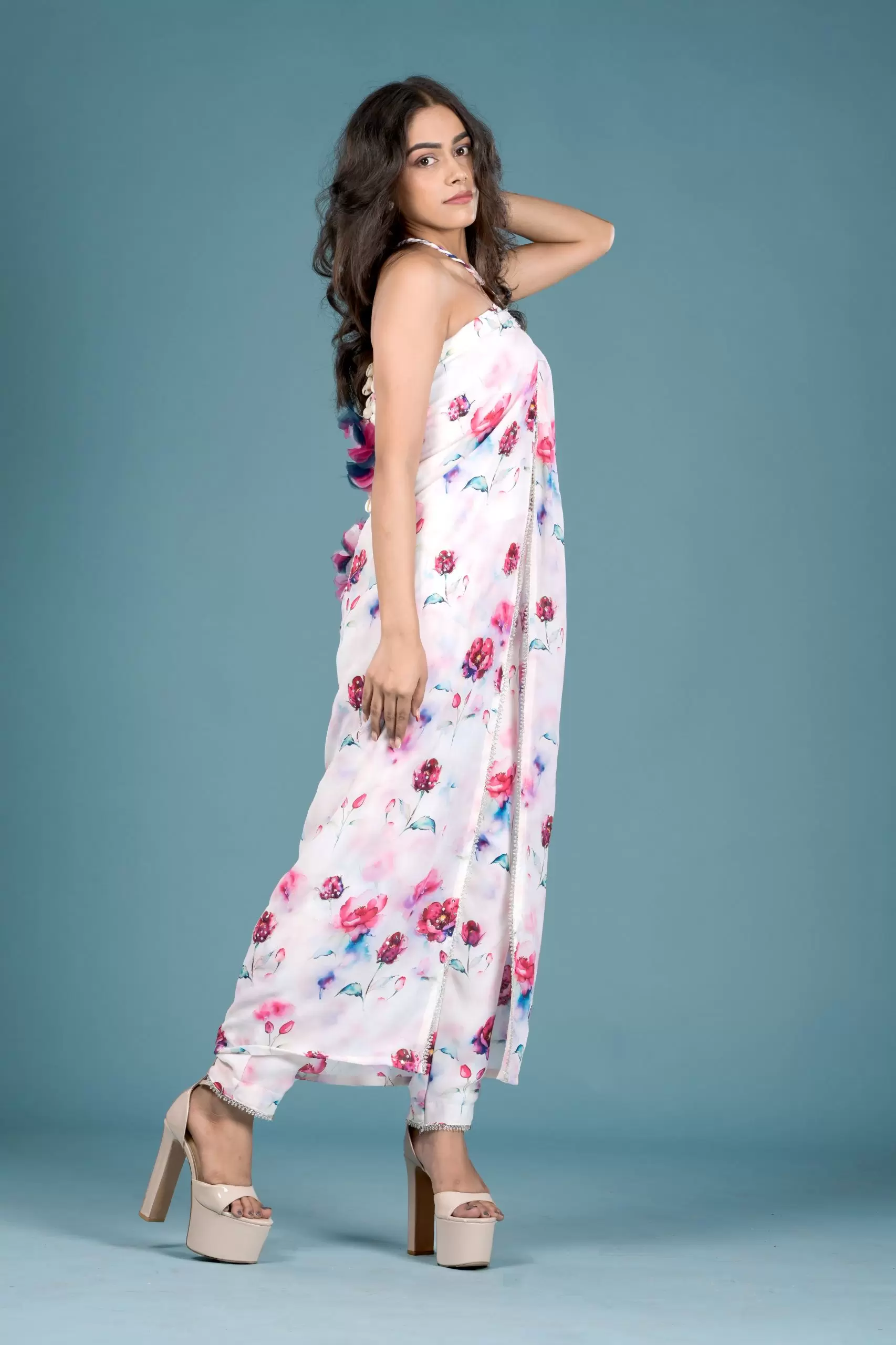 Chandani Wrap Style Co-ord set with Hand Embroidery and Ring and Tassel Detaillings