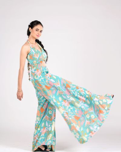 Fiza Flared Jumpsuit with Hand Embroidery and Cut Out Detailings