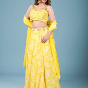 Sunheri Flared Lehenga set and Dupatta with Cut out and shell detailings