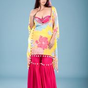 Gulab Kaftan with hand embroidered Blouse and Sharara with Shell Details