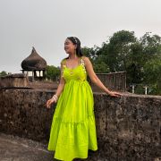 Neon Green Kanmani Dress With Mirror And Shells Details