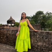 Neon Green Kanmani Dress With Mirror And Shells Details