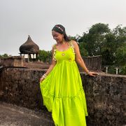 Neon Green Kanmani Dress With Mirror And Shells Details