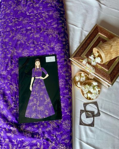 Royal Purple Pure Organza silk with floral jaal work zari embroidery