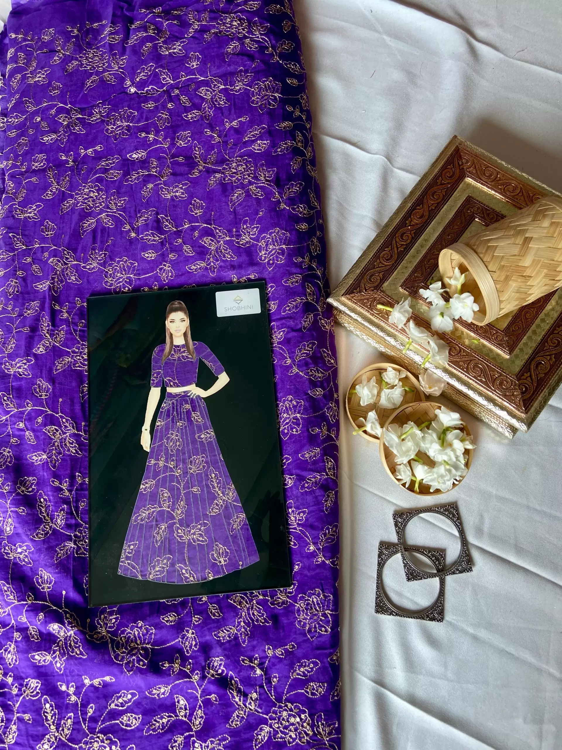 Royal Purple Pure Organza silk with floral jaal work zari embroidery