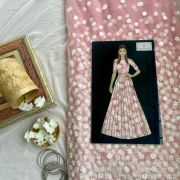 All over floral white thread work on blush pink big width net fabric