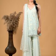 Pastel blue Chikankari Kurta and Sharara Set with Dupatta