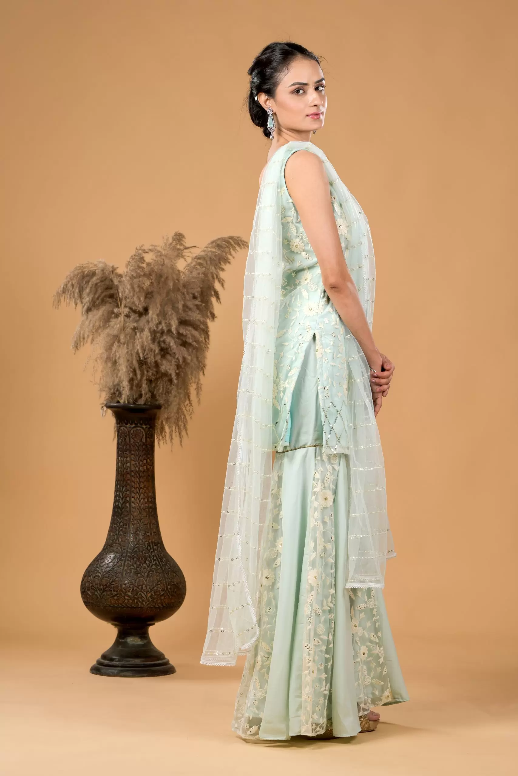 Pastel blue Chikankari Kurta and Sharara Set with Dupatta
