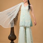 Pastel blue Chikankari Kurta and Sharara Set with Dupatta