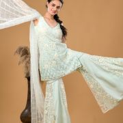 Pastel blue Chikankari Kurta and Sharara Set with Dupatta