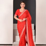 Shagan Red Georgette Saree with Intricate Embroidery