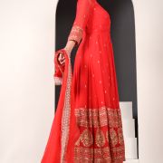 Noorie Red Anarkali Suit with Golden Embroidered Daman on Pure georgette