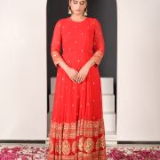 Noorie Red Anarkali Suit with Golden Embroidered Daman on Pure georgette