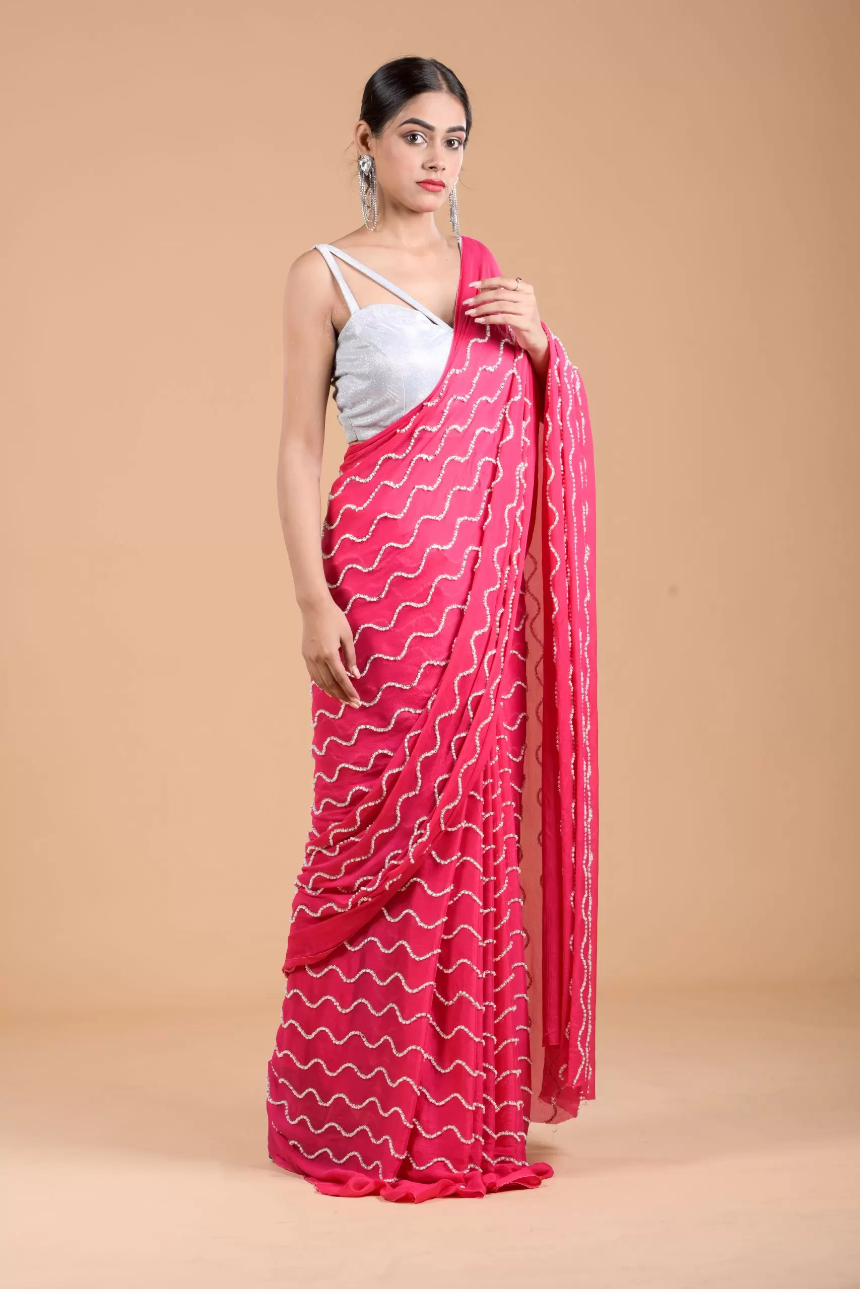 Hot Pink Cocktail Saree