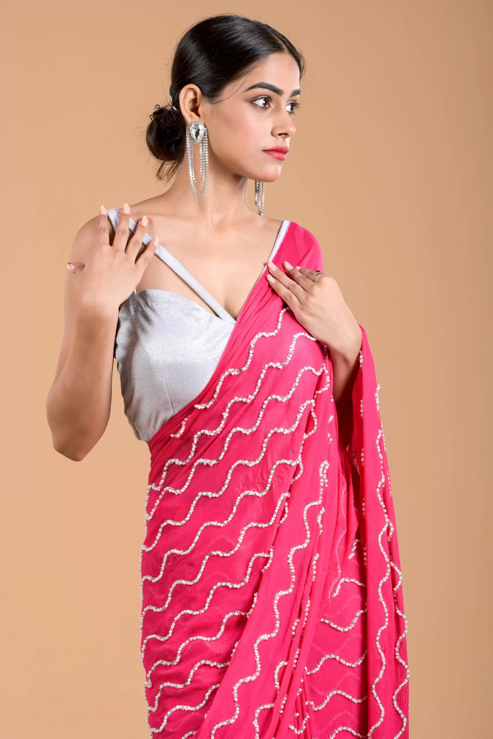 Hot Pink Cocktail Saree