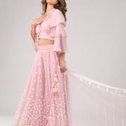 Pastel Pink Flared Skirt with Pallazo and Layered Sleeve details with Duptta