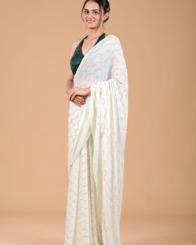 Ivory White Cocktail Saree