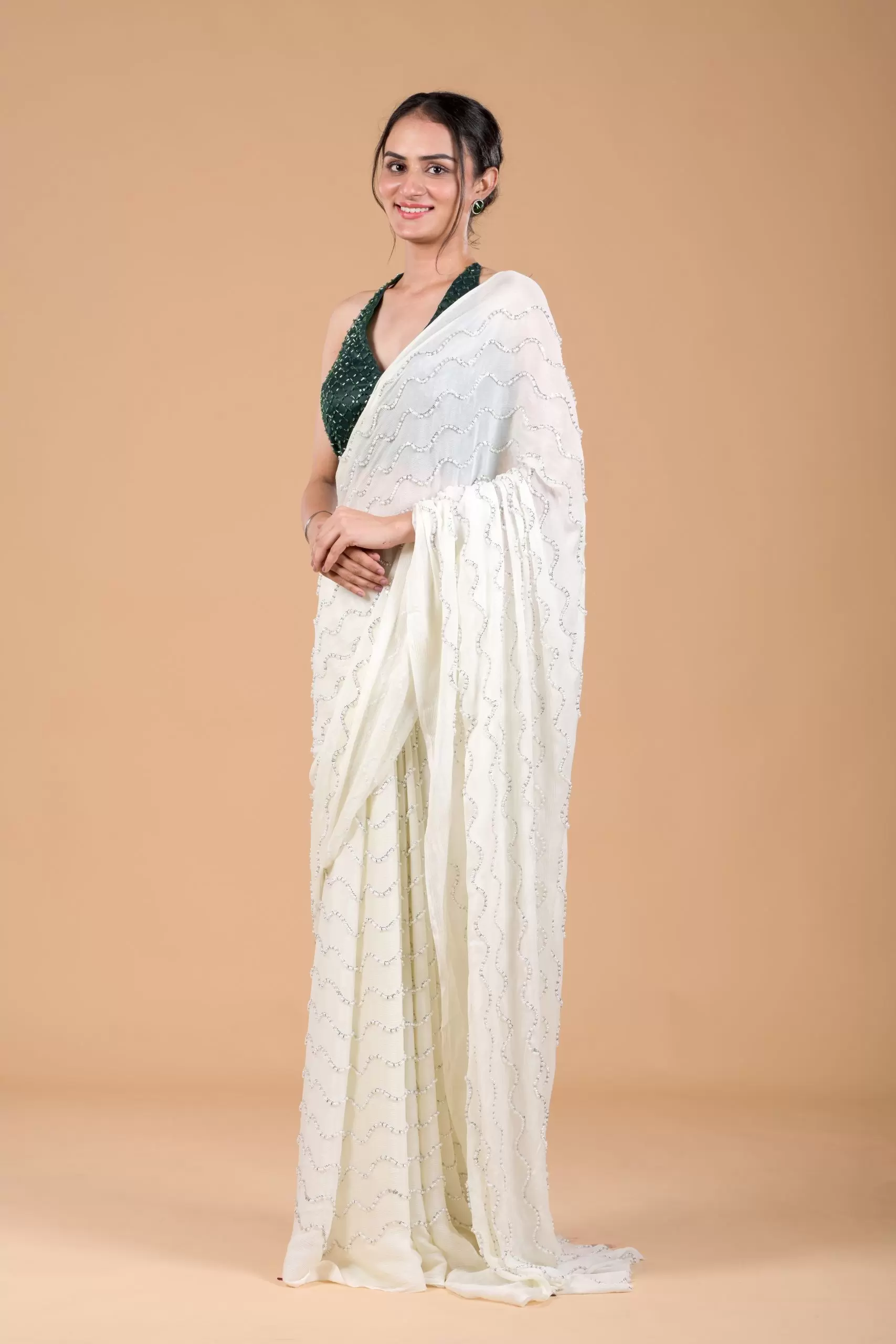 Ivory White Cocktail Saree